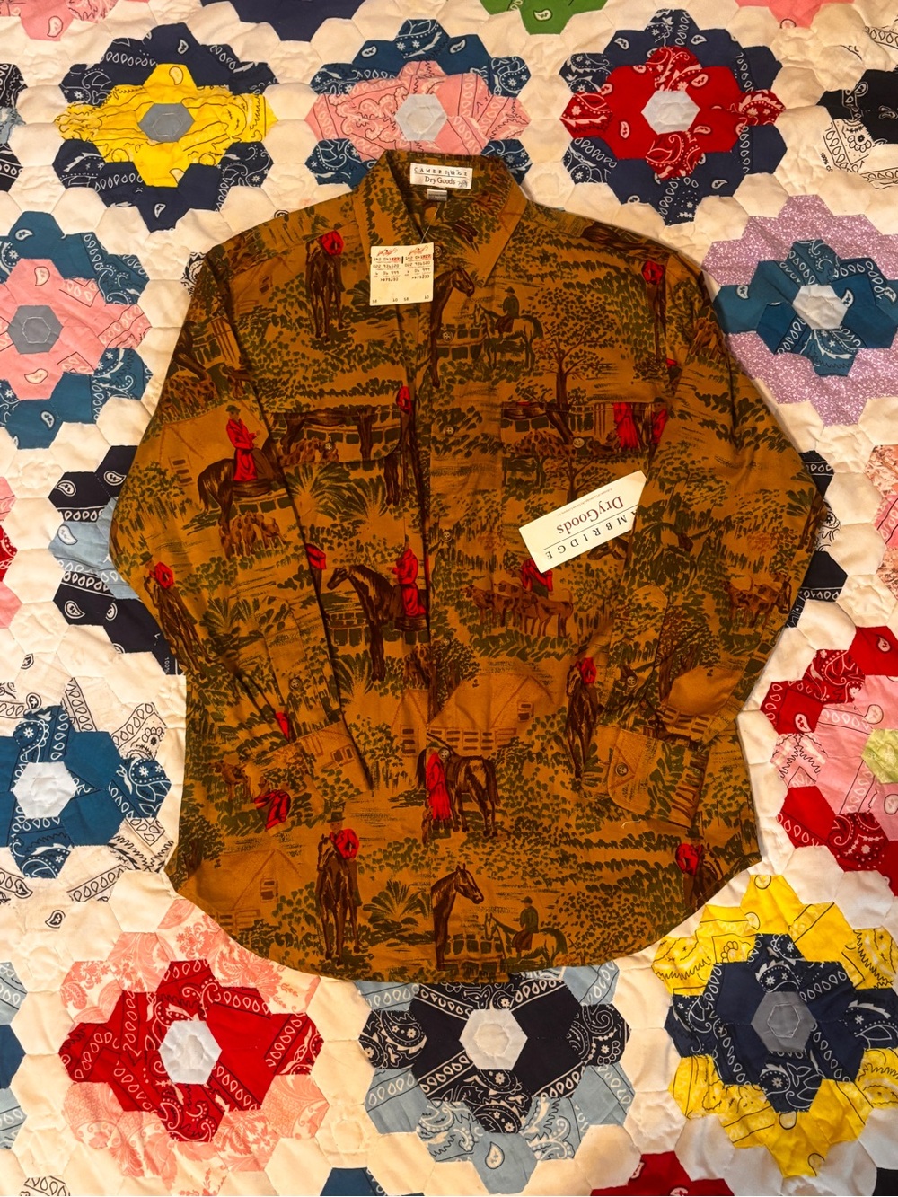Cambridge Dry Goods Brown Equestrian Print Button-Down Shirt